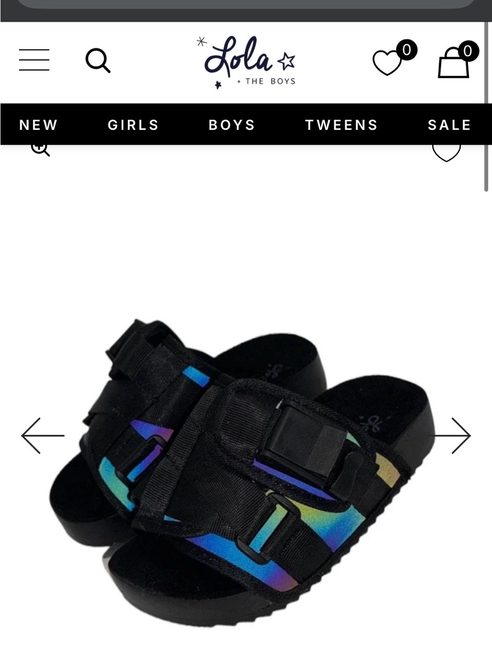 Lola + The Boys Black Slides with Holographic Accent